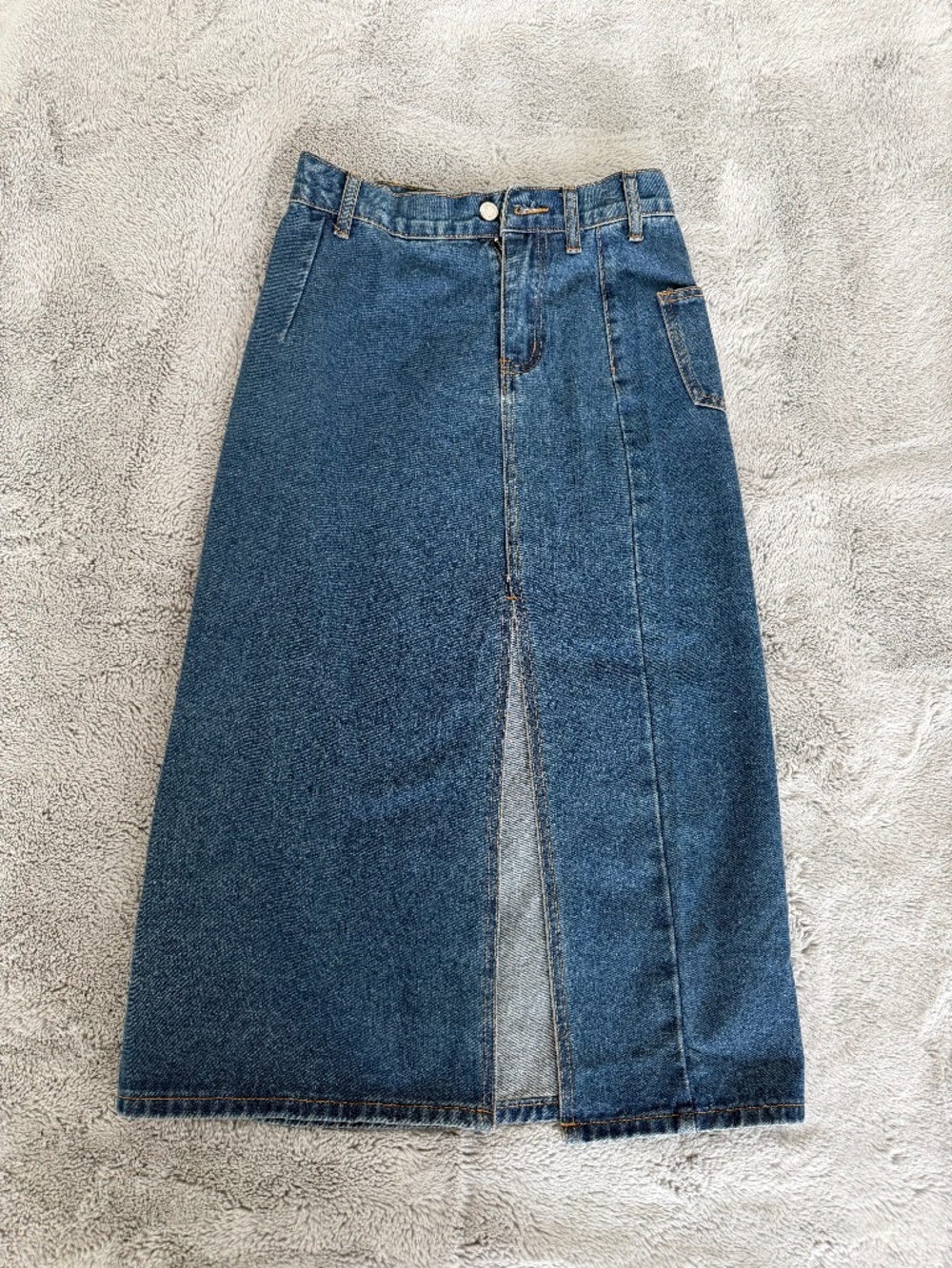 Denim Midi Skirt with a Side Slit
